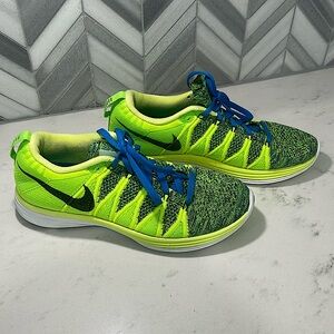 Nike Flyknit Lunar 2 Running Shoes Neon Green & Blue